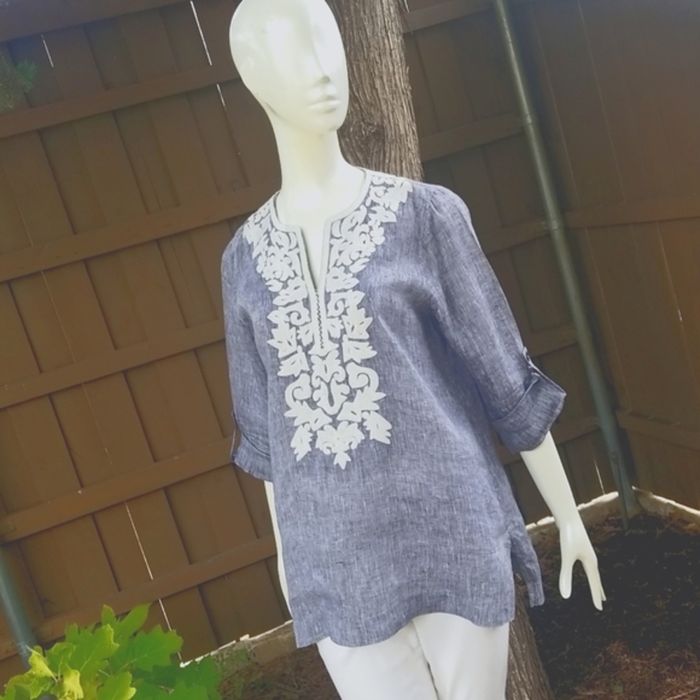 EUC-Linen Gray & White Tunic!!🕶💌🕶